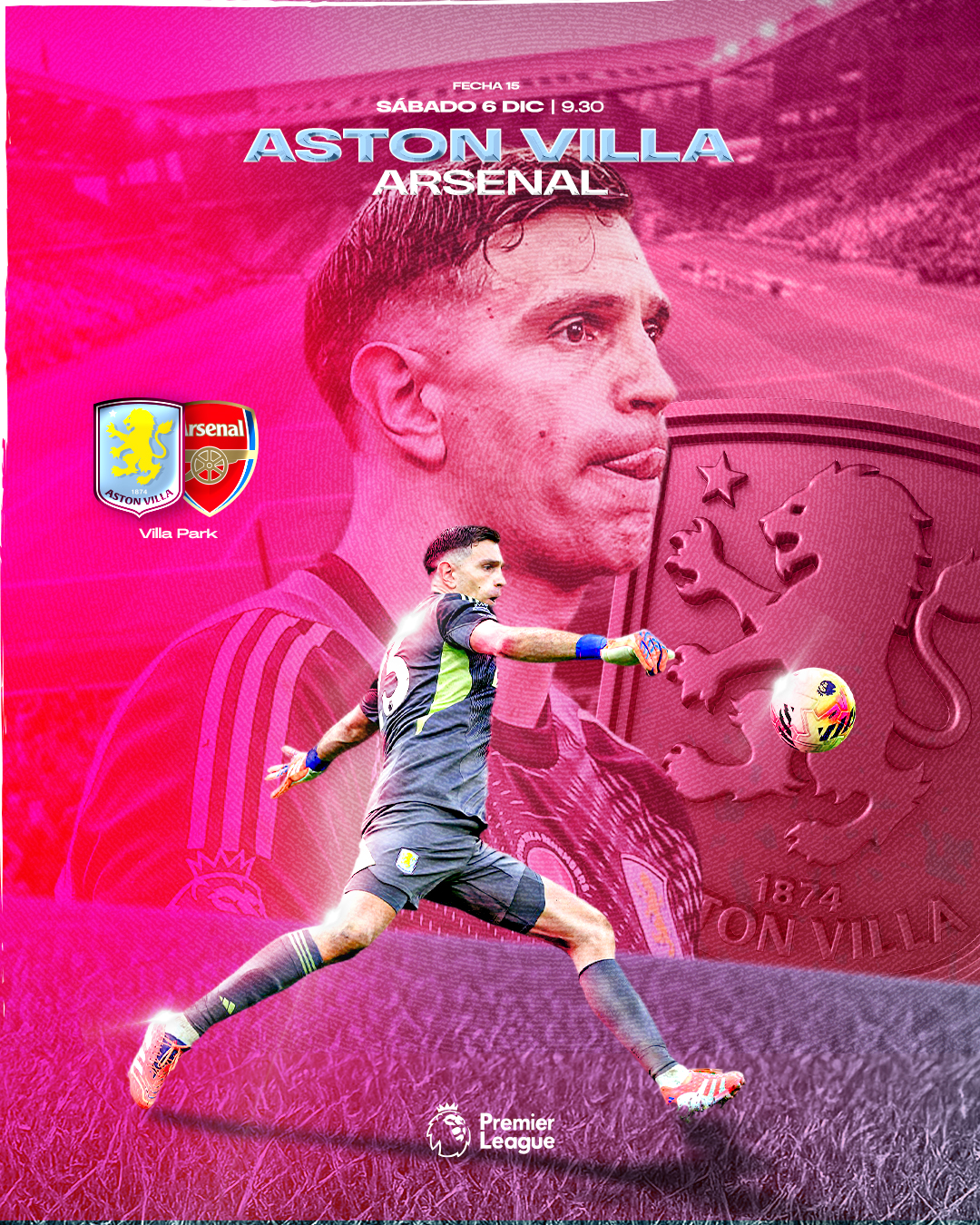 Flyer de Ignacio Torchi con Emiliano Martínez, collage fotográfico y textura en rosa