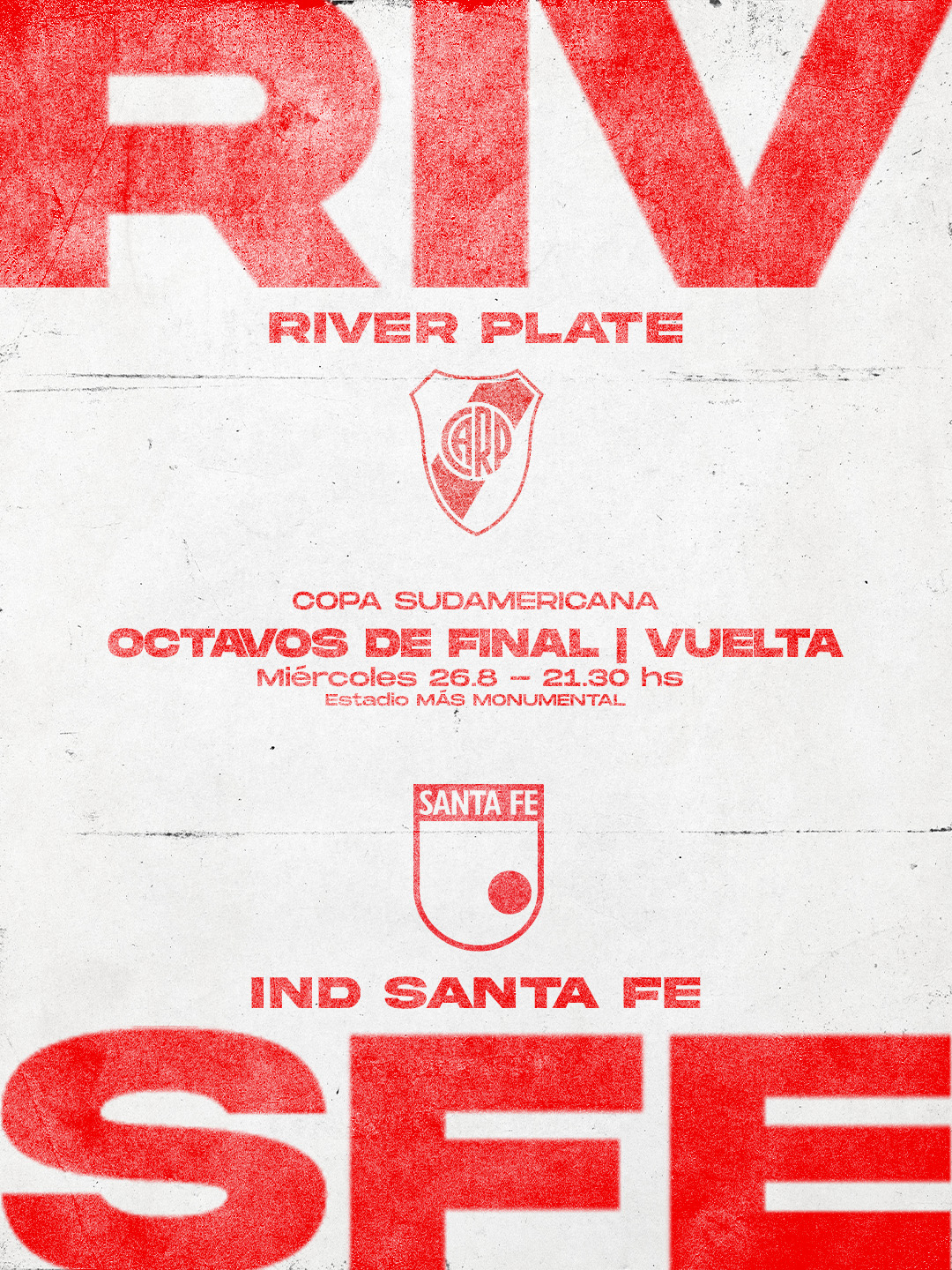 Diseño tipográfico rojo y blanco de River Plate e Independiente Santa Fe